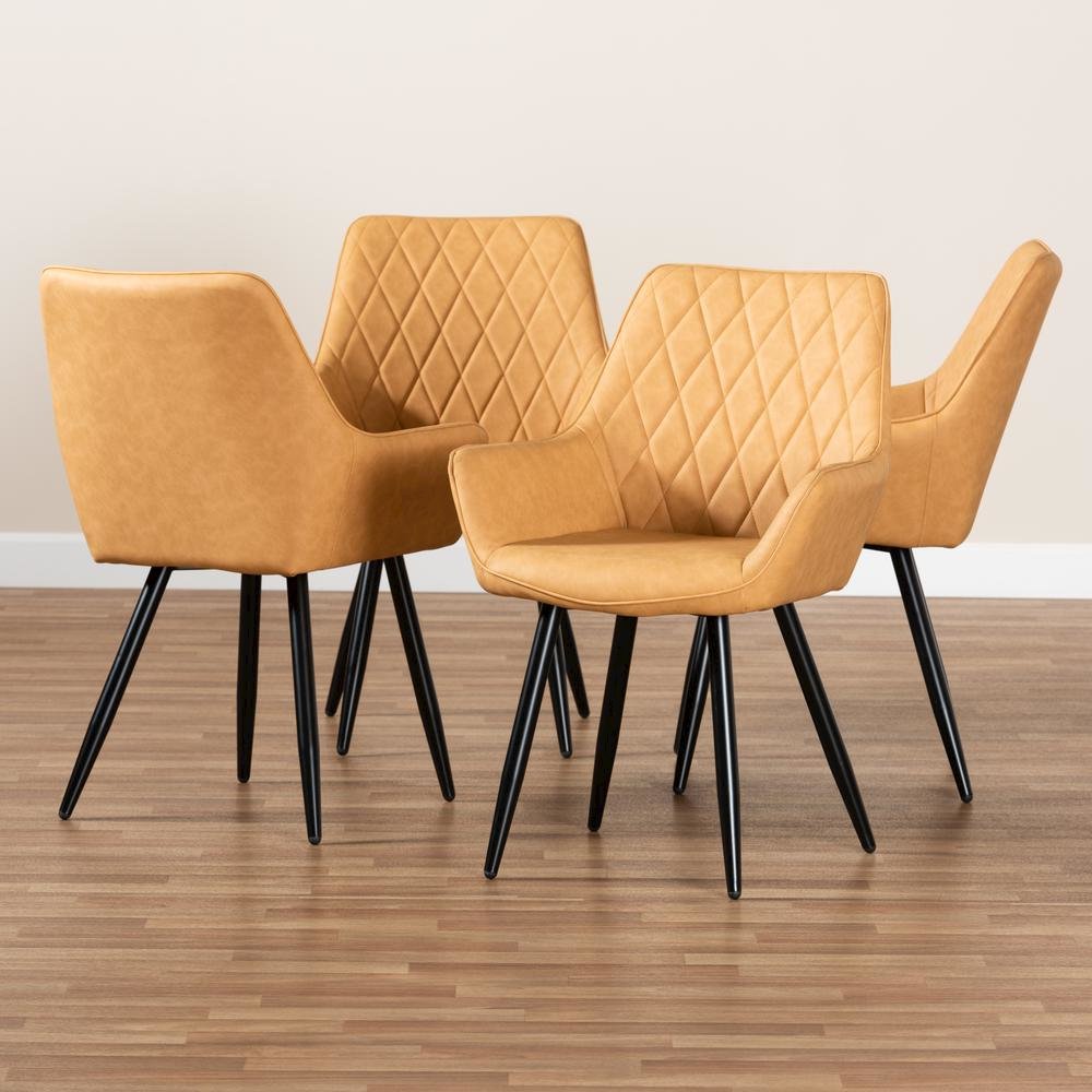 Leather Upholstered and Black Metal 4-Piece Dining Chair Set. Picture 13
