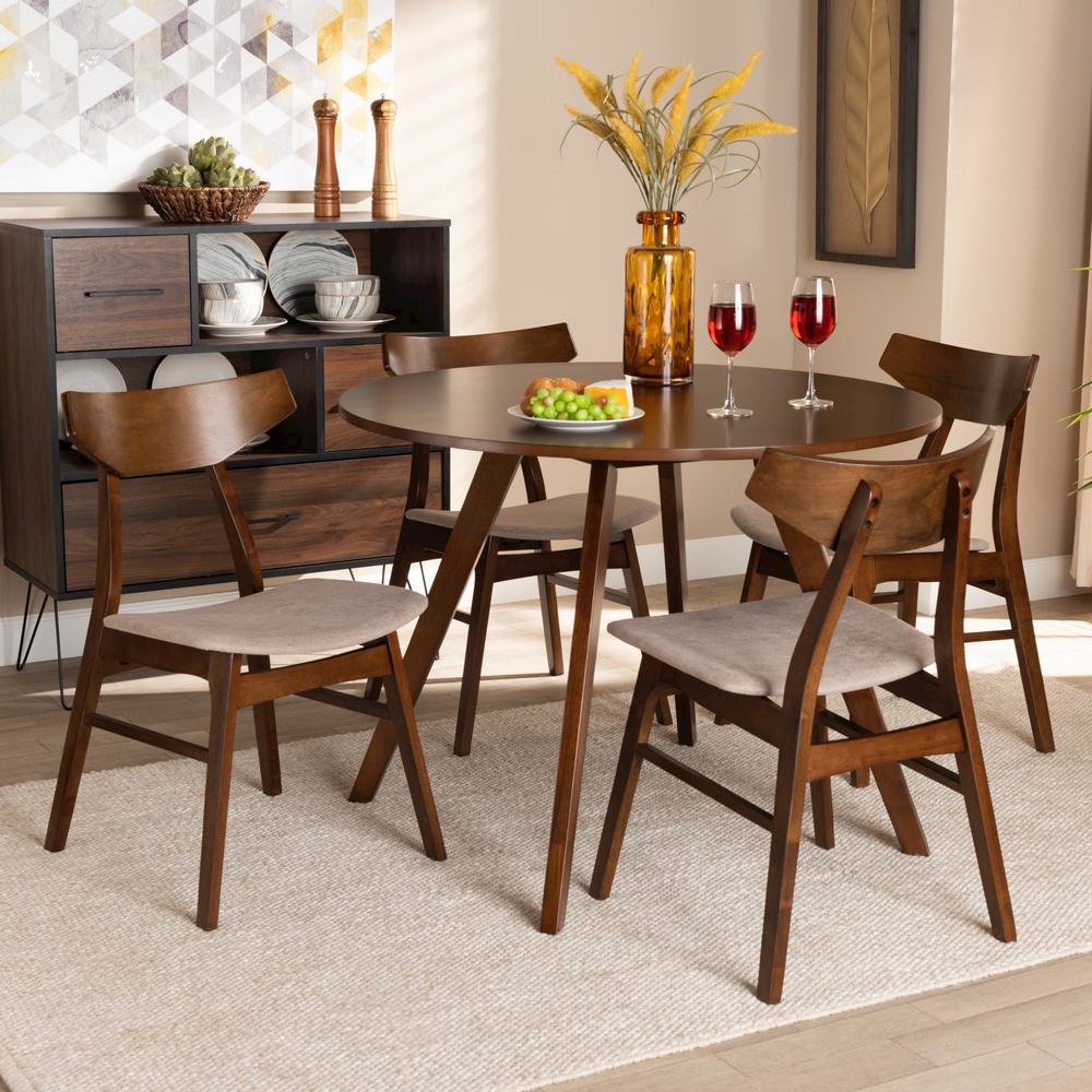 Walnut Brown Finished Wood 5-Piece Dining Set. Picture 14