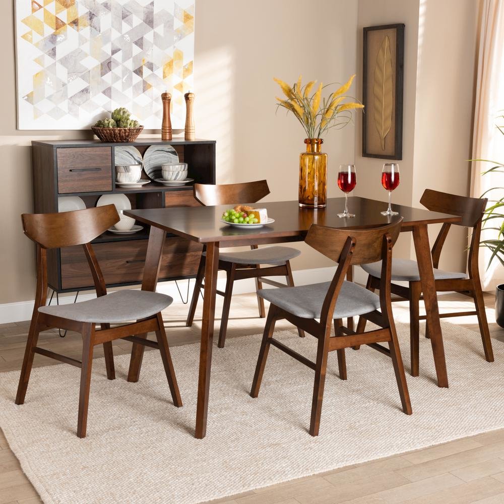 Walnut Brown Finished Wood 5-Piece Dining Set. Picture 14
