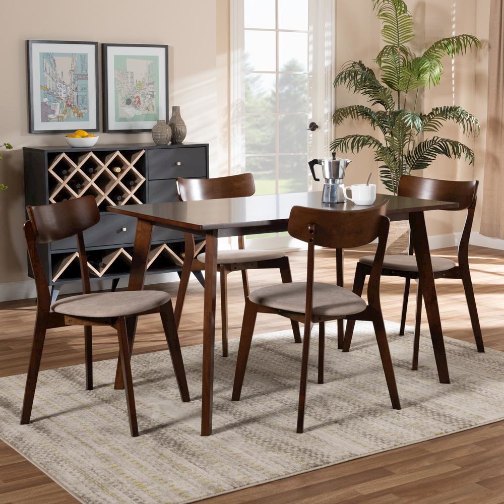 Walnut Brown Finished Wood 5-Piece Dining Set. Picture 14