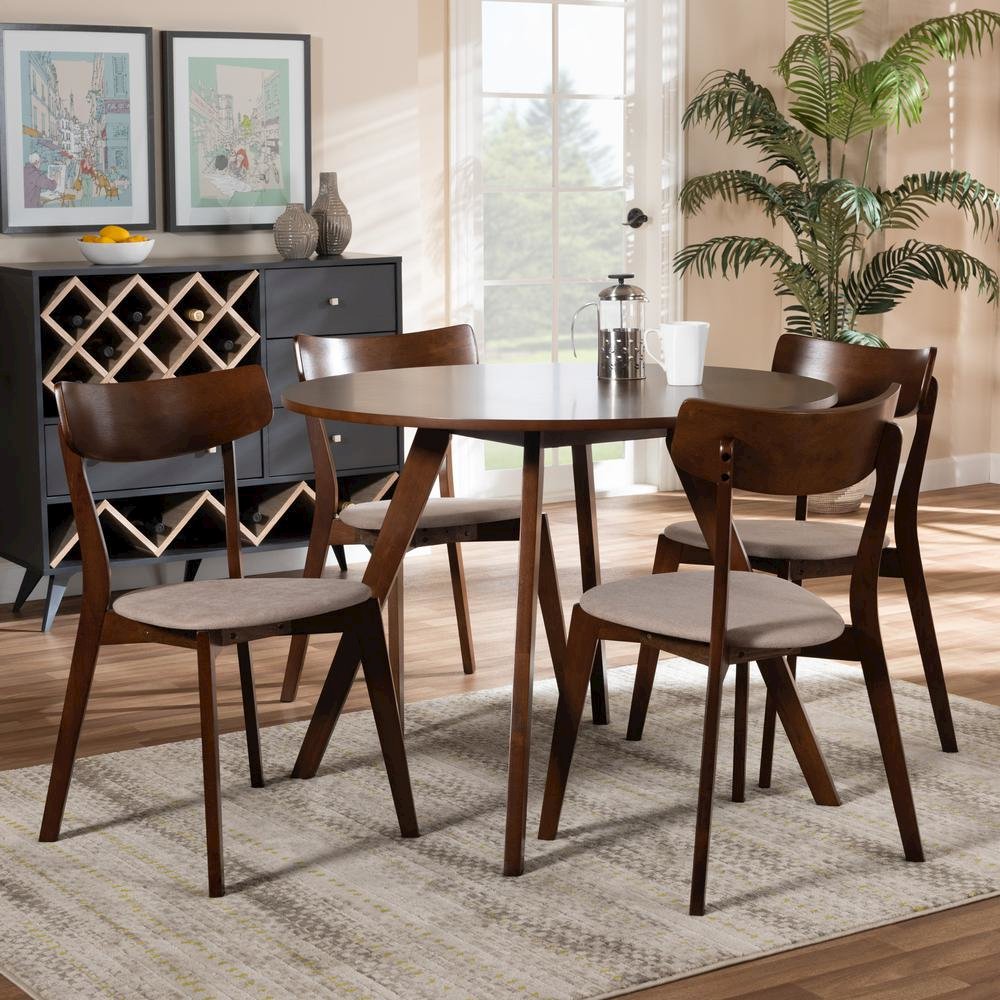 Walnut Brown Finished Wood 5-Piece Dining Set. Picture 14