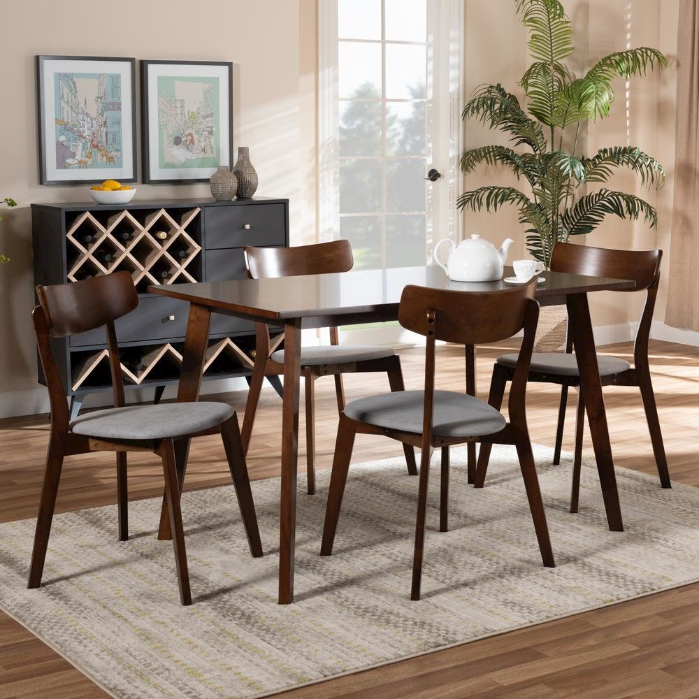Walnut Brown Finished Wood 5-Piece Dining Set. Picture 14