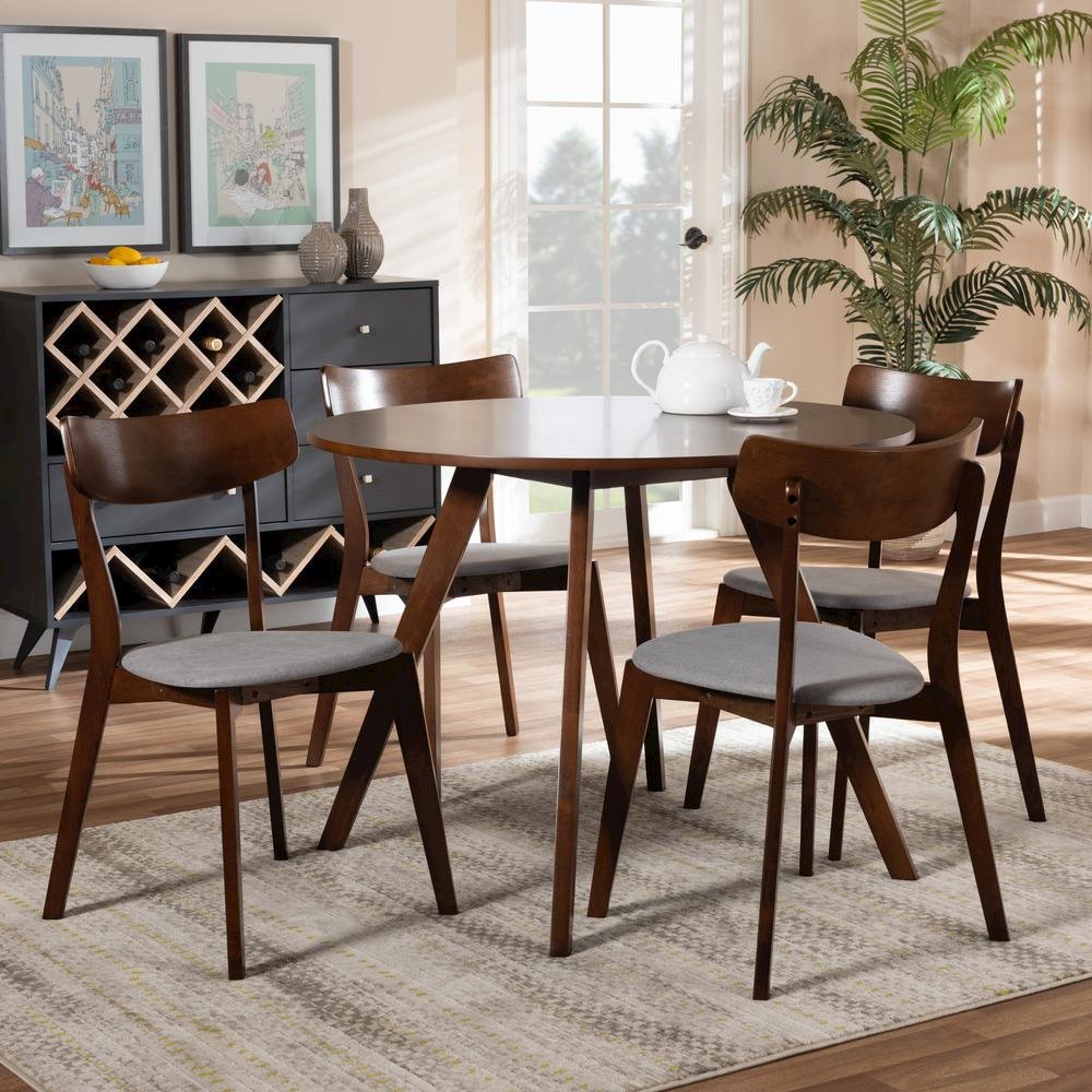 Walnut Brown Finished Wood 5-Piece Dining Set. Picture 14