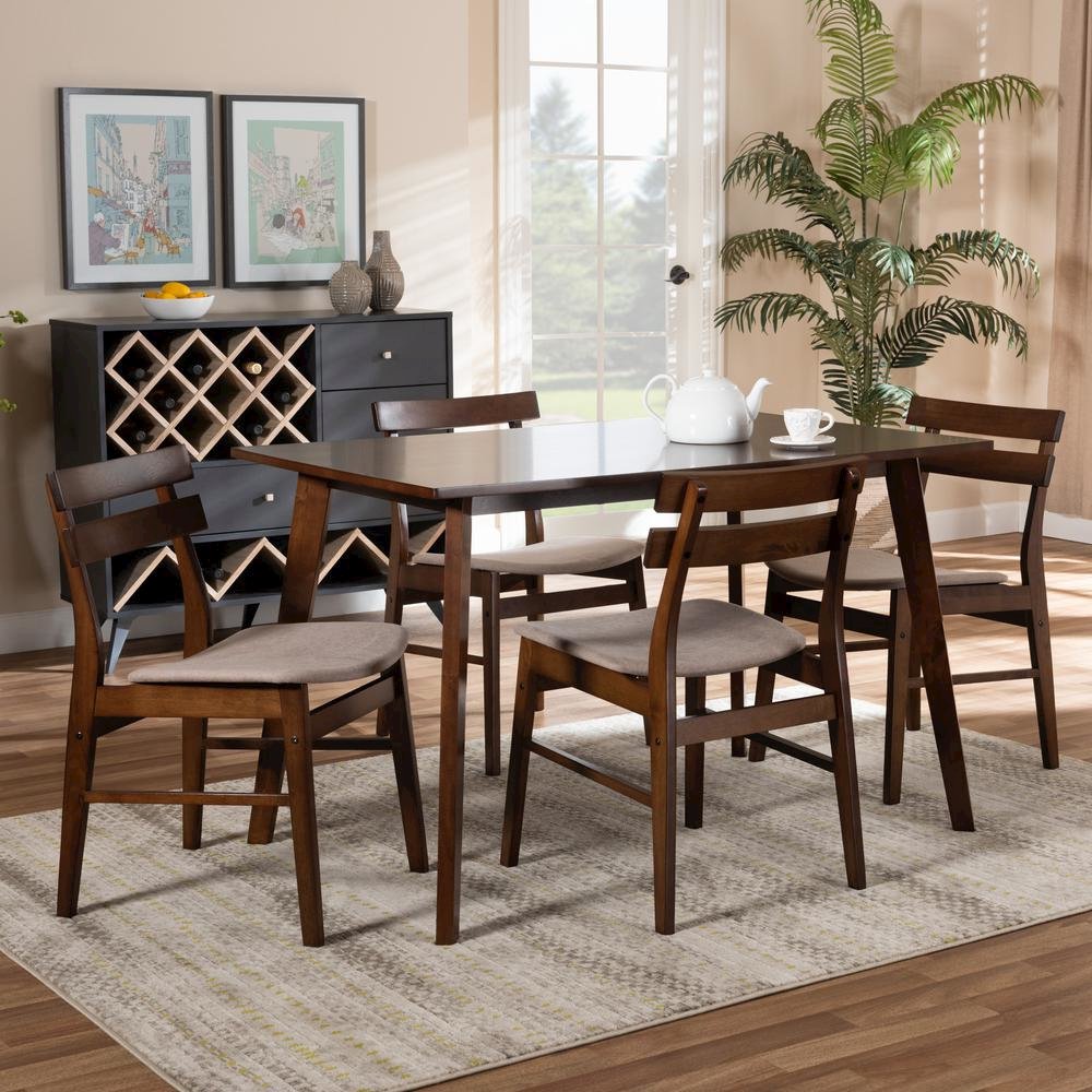 Walnut Brown Finished Wood 5-Piece Dining Set. Picture 14