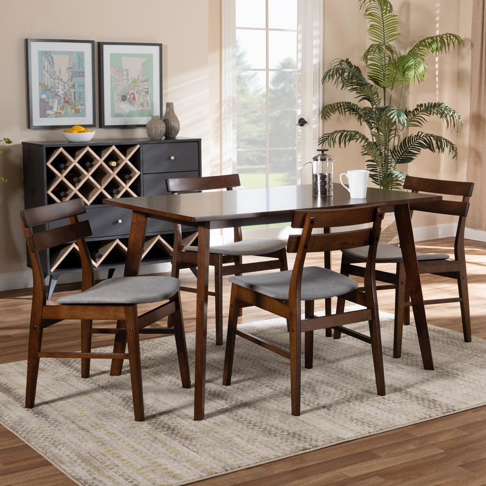 Walnut Brown Finished Wood 5-Piece Dining Set. Picture 14