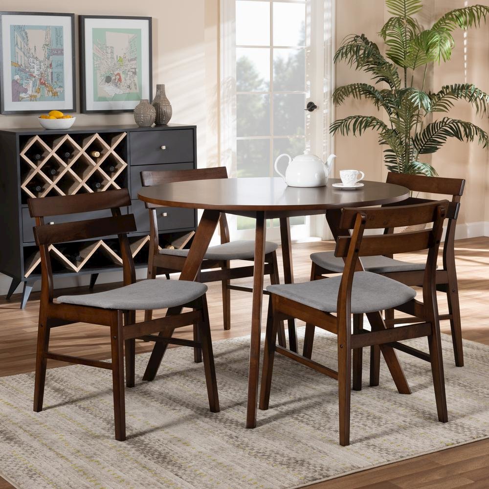 Walnut Brown Finished Wood 5-Piece Dining Set. Picture 14