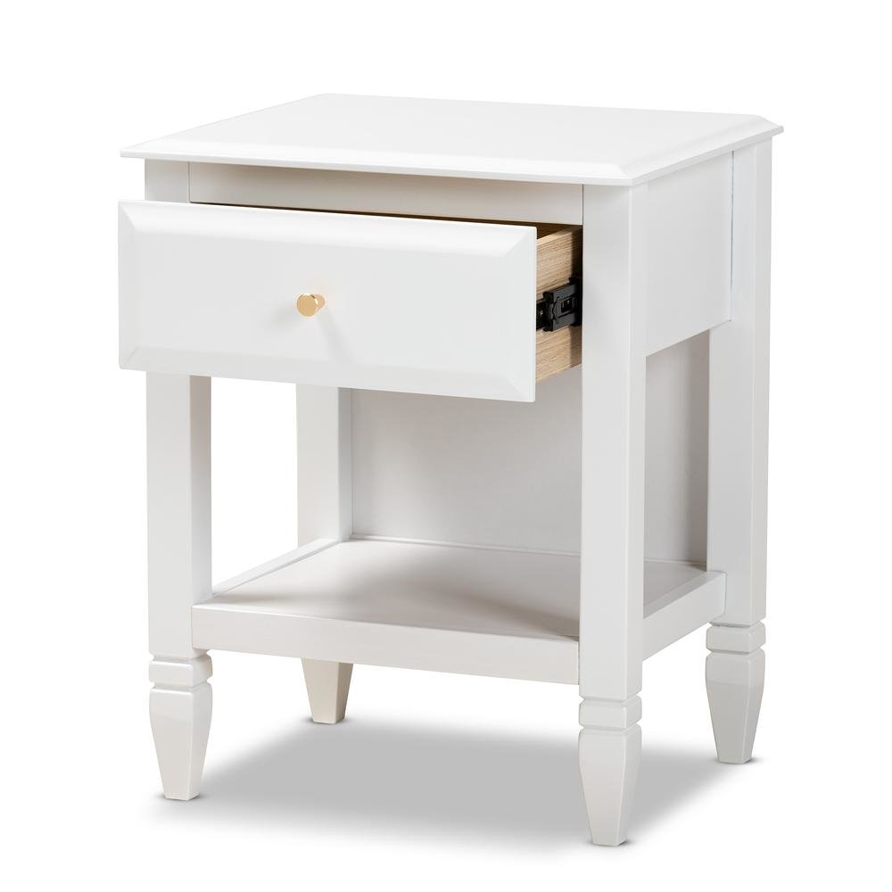 Naomi Classic and Transitional White Finished Wood 1-Drawer Bedroom Nightstand. Picture 11