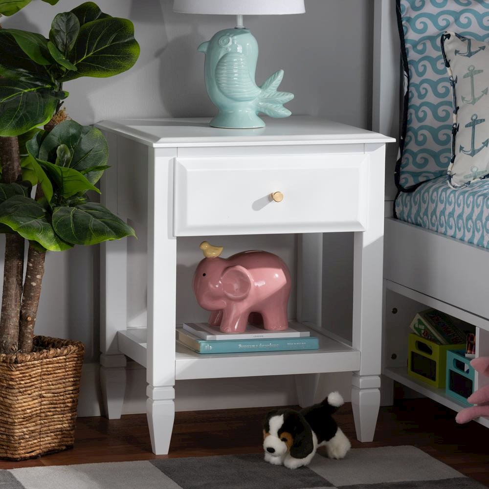 Naomi Classic and Transitional White Finished Wood 1-Drawer Bedroom Nightstand. Picture 16