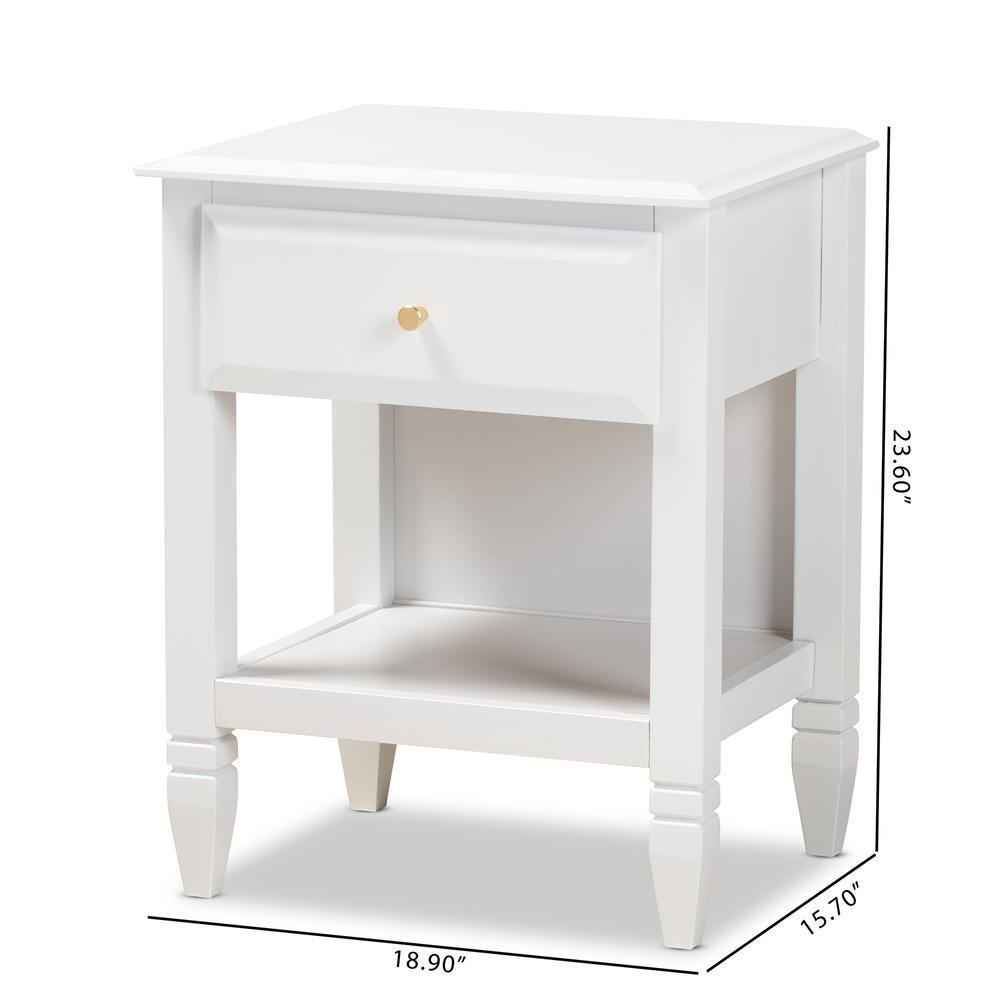 Naomi Classic and Transitional White Finished Wood 1-Drawer Bedroom Nightstand. Picture 18