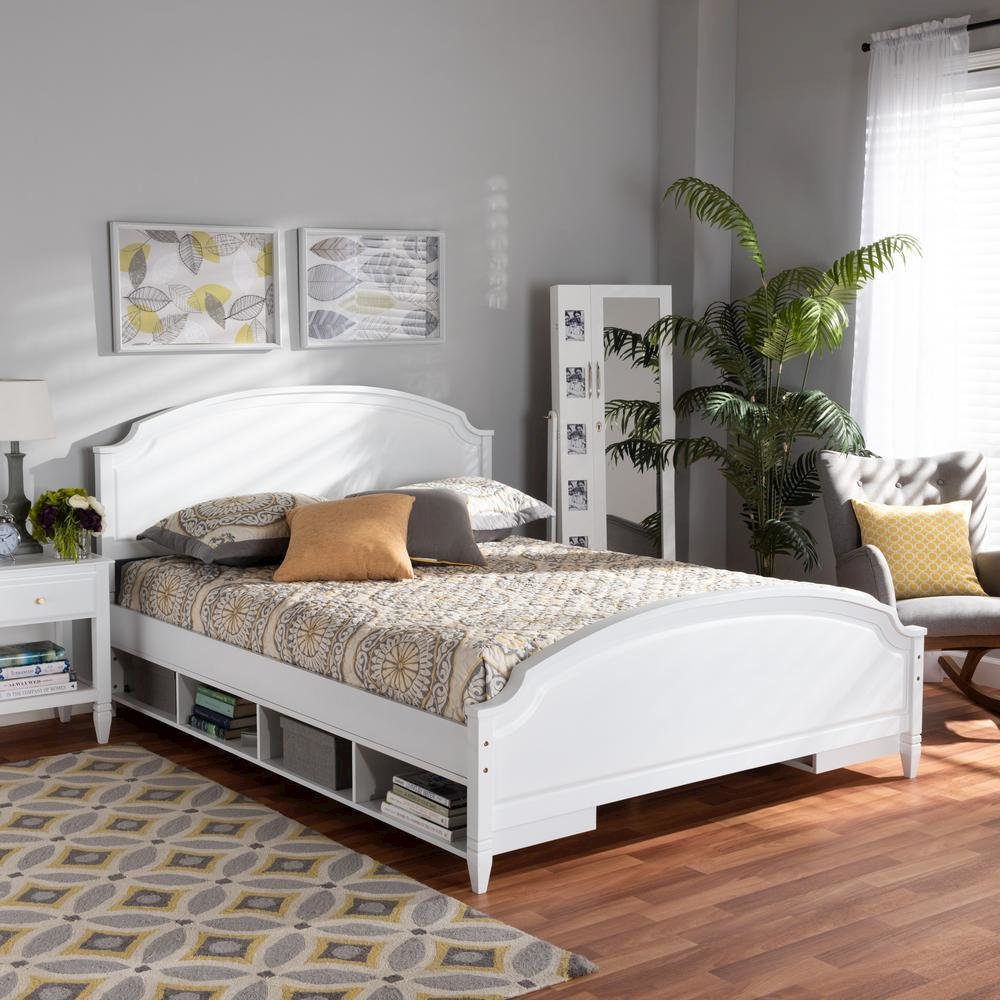 Traditional Transitional White Finished Wood Full Size Storage Platform Bed. Picture 15