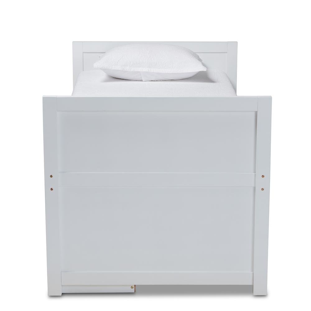 White Finished Wood 5-Drawer Twin Size Storage Bed with Pull-Out Desk. Picture 14