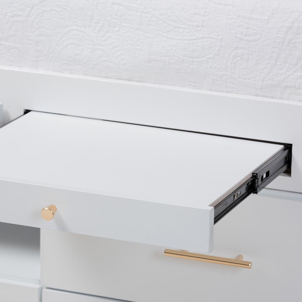 White Finished Wood 5-Drawer Twin Size Storage Bed with Pull-Out Desk. Picture 17