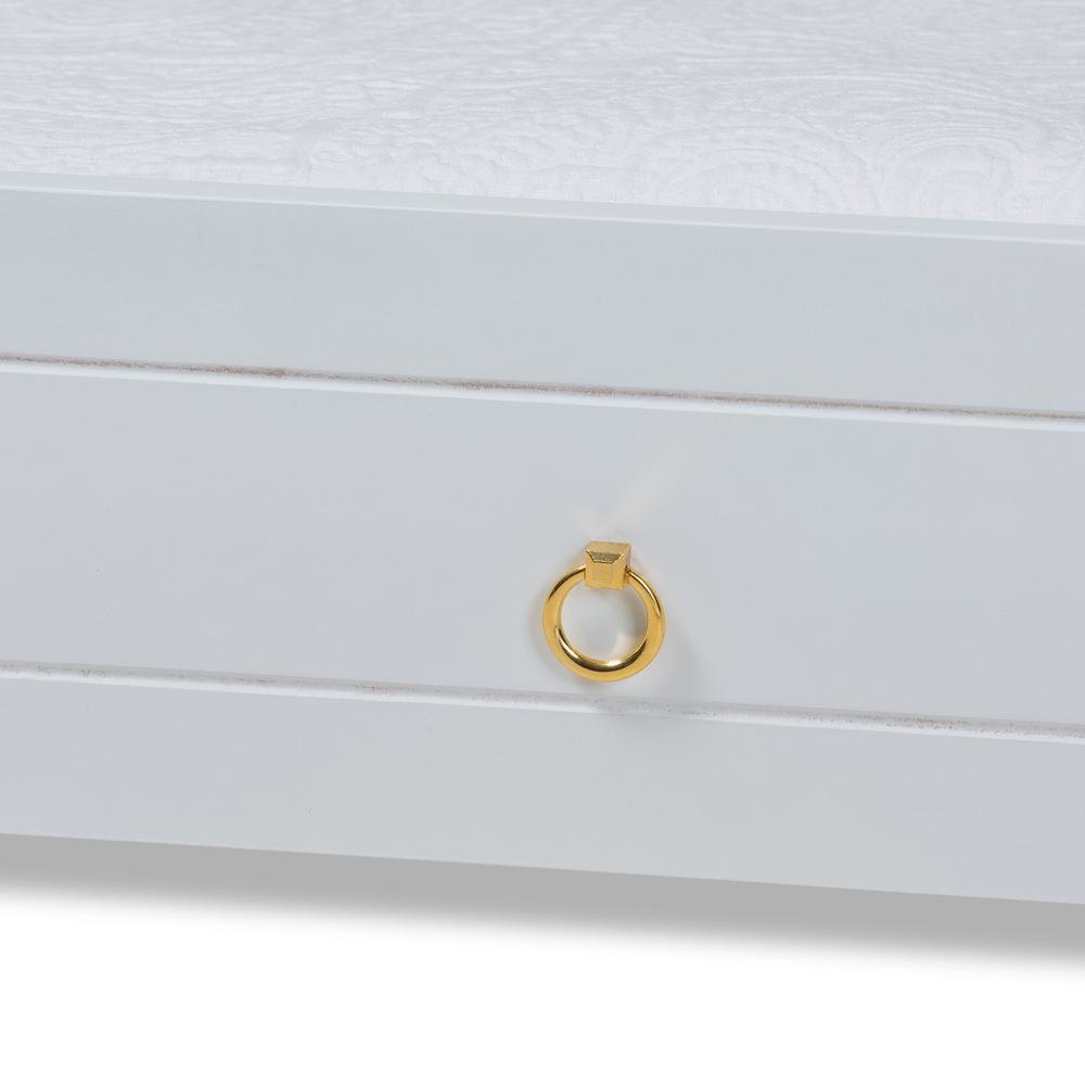Alya Classic Traditional Farmhouse White Finished Wood Twin Size Trundle. Picture 11