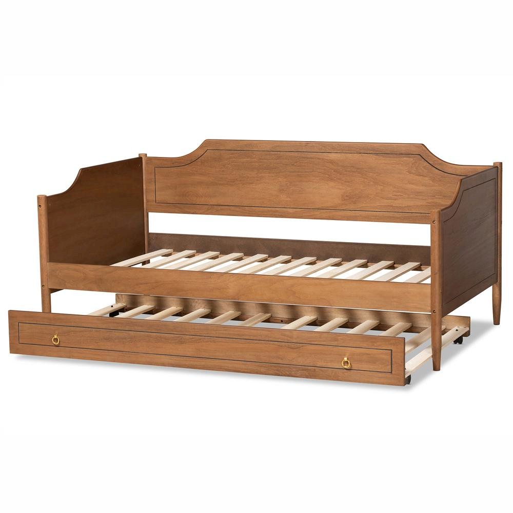 Farmhouse Walnut Brown Finished Wood Twin Size Daybed with Roll-Out Trundle Bed. Picture 17