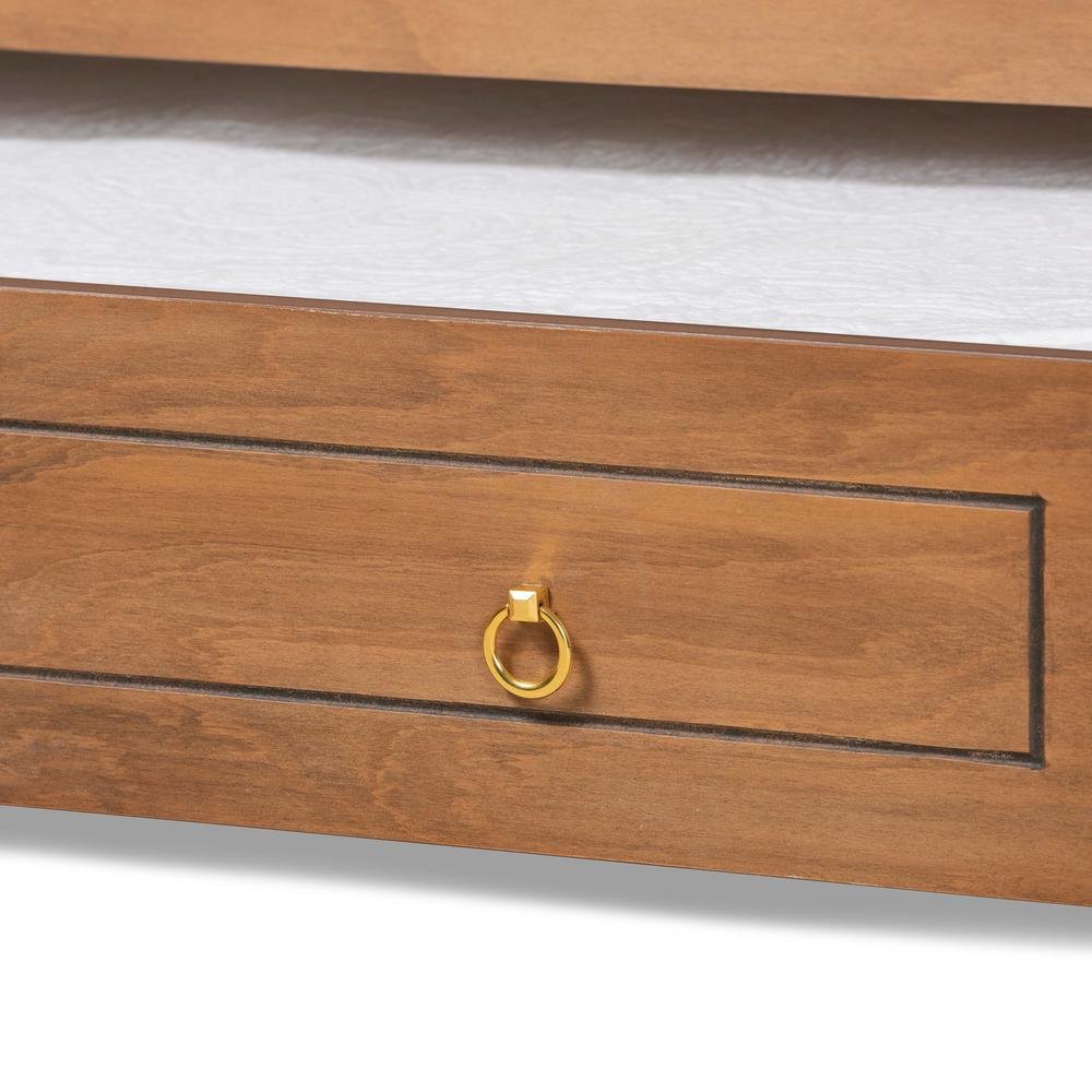 Farmhouse Walnut Brown Finished Wood Twin Size Daybed with Roll-Out Trundle Bed. Picture 19