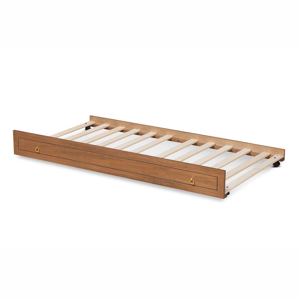 Alya Classic Traditional Farmhouse Walnut Brown Finished Wood Twin Size Trundle. Picture 10