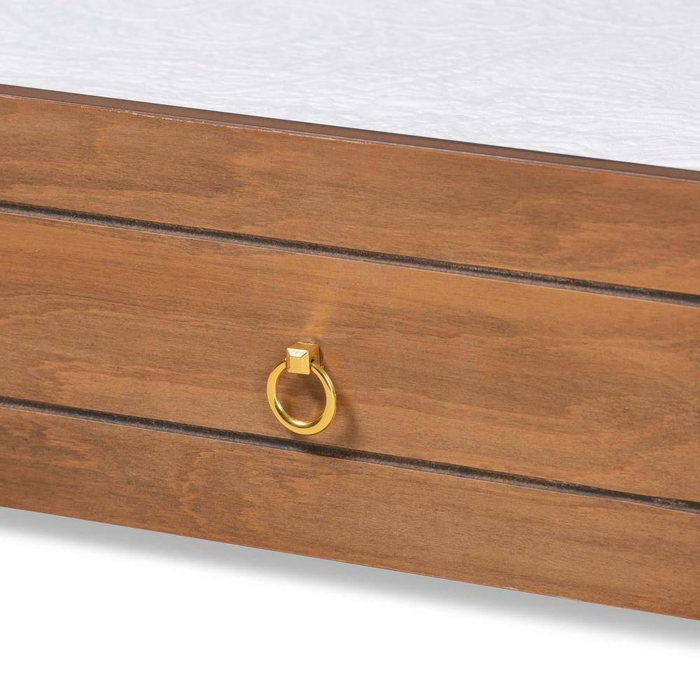 Alya Classic Traditional Farmhouse Walnut Brown Finished Wood Twin Size Trundle. Picture 11
