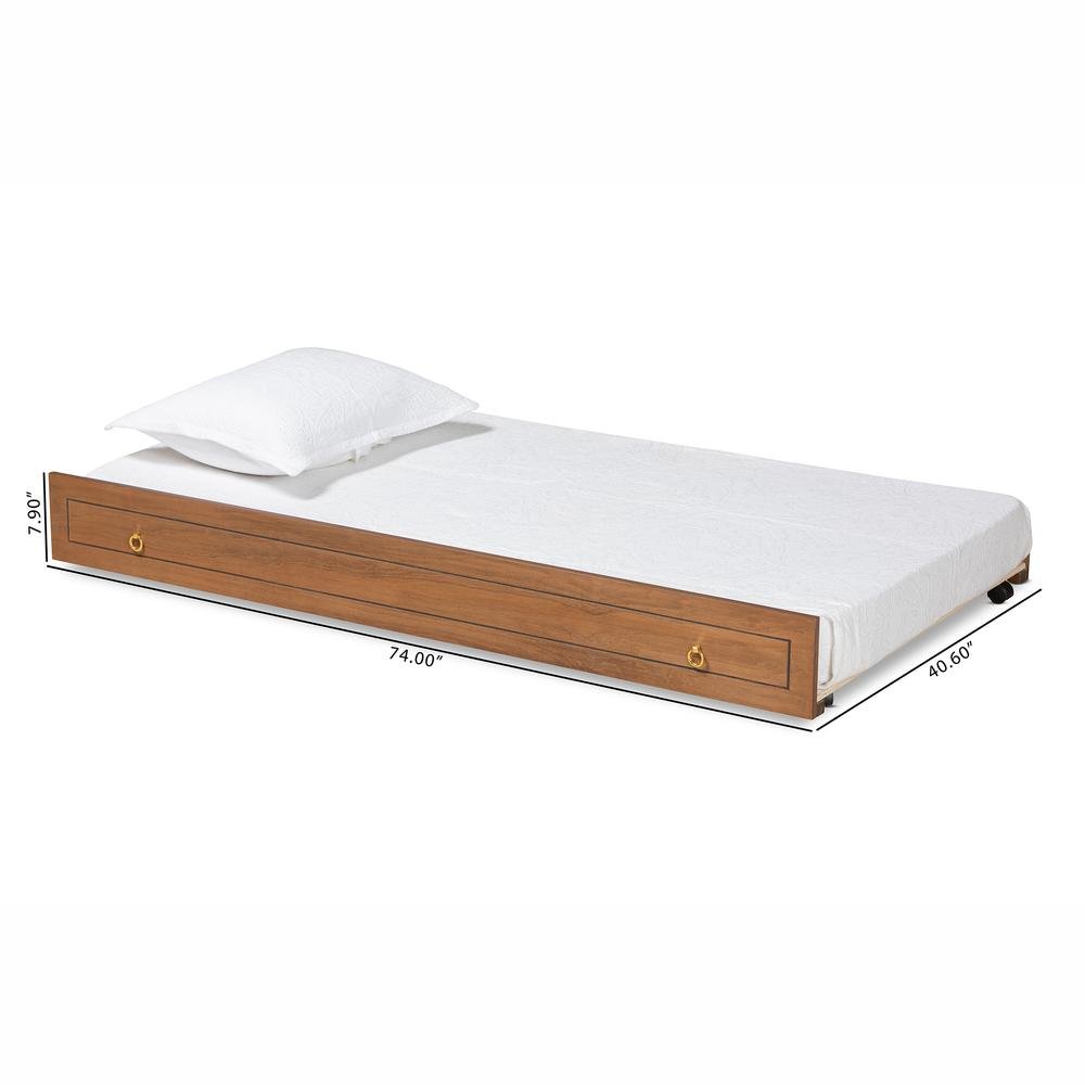 Alya Classic Traditional Farmhouse Walnut Brown Finished Wood Twin Size Trundle. Picture 14