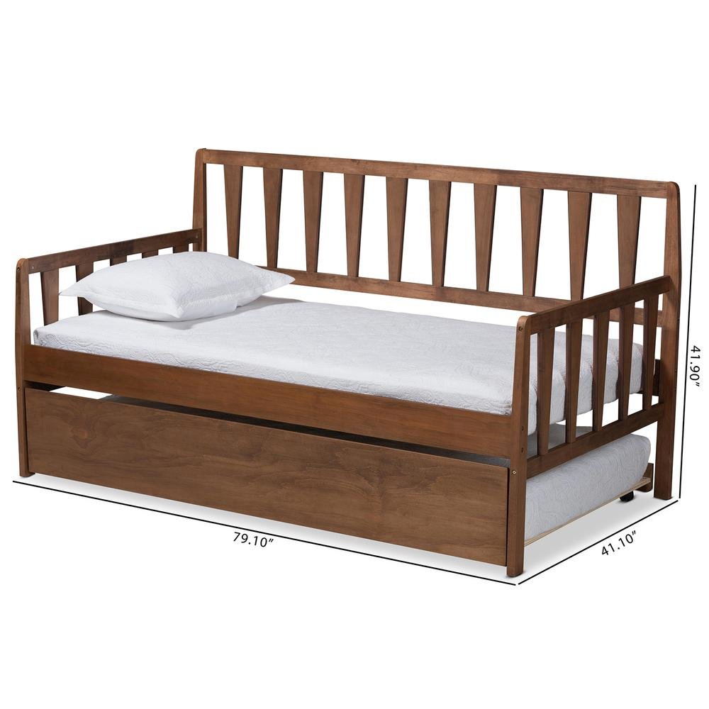 Walnut Brown Finished Wood Twin Size Daybed with Roll-Out Trundle Bed. Picture 20