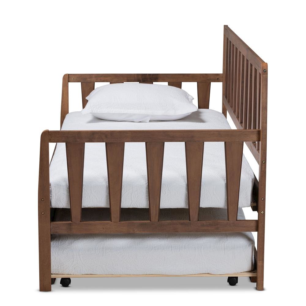 Walnut Brown Finished Wood Twin Size Daybed with Roll-Out Trundle Bed. Picture 13