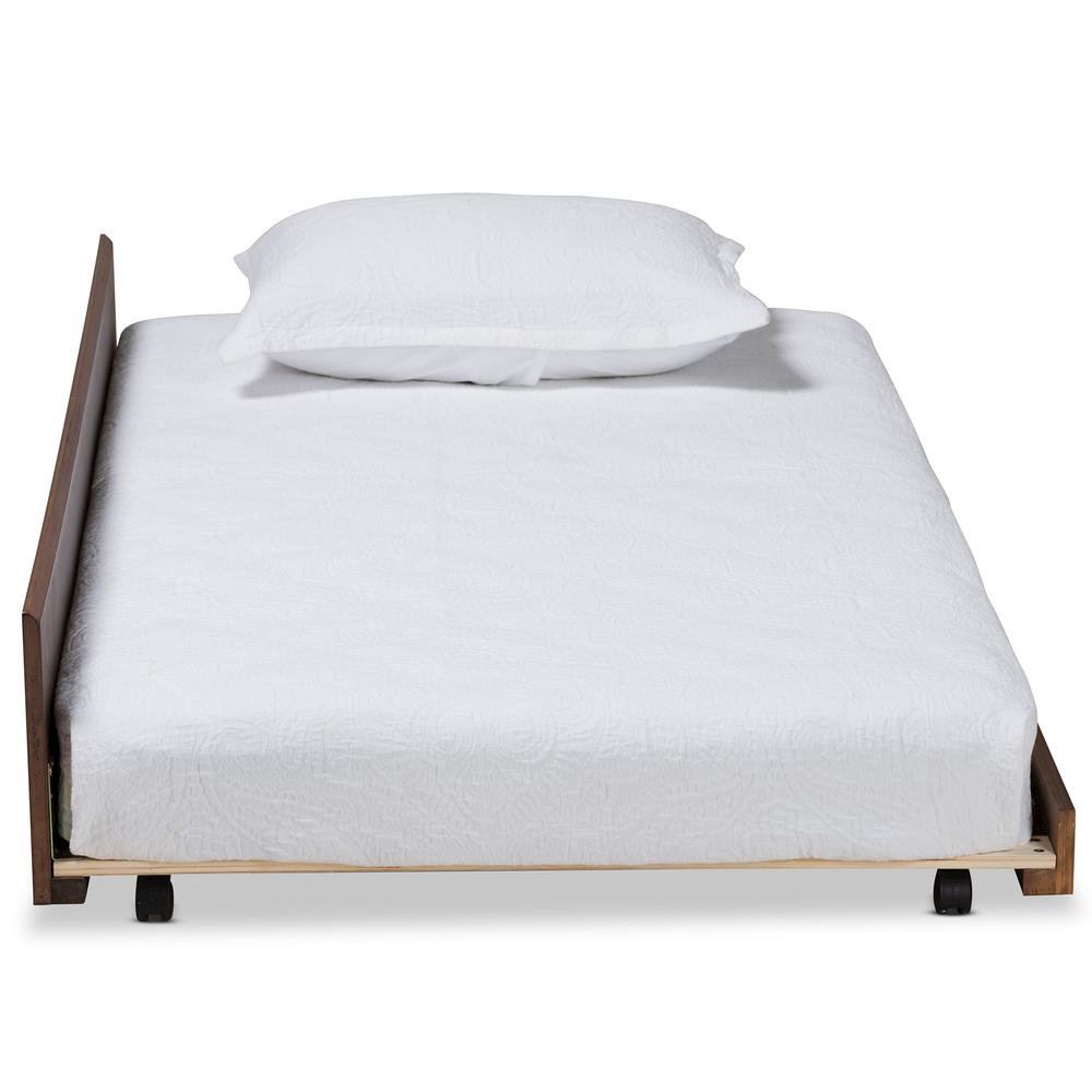 Transitional Walnut Brown Finished Wood Twin Size Trundle Bed. Picture 8