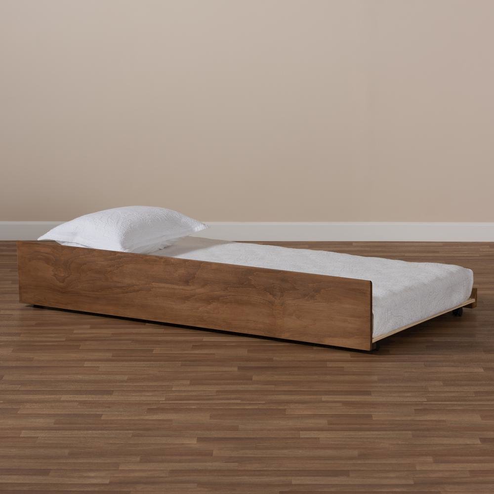 Transitional Walnut Brown Finished Wood Twin Size Trundle Bed. Picture 11