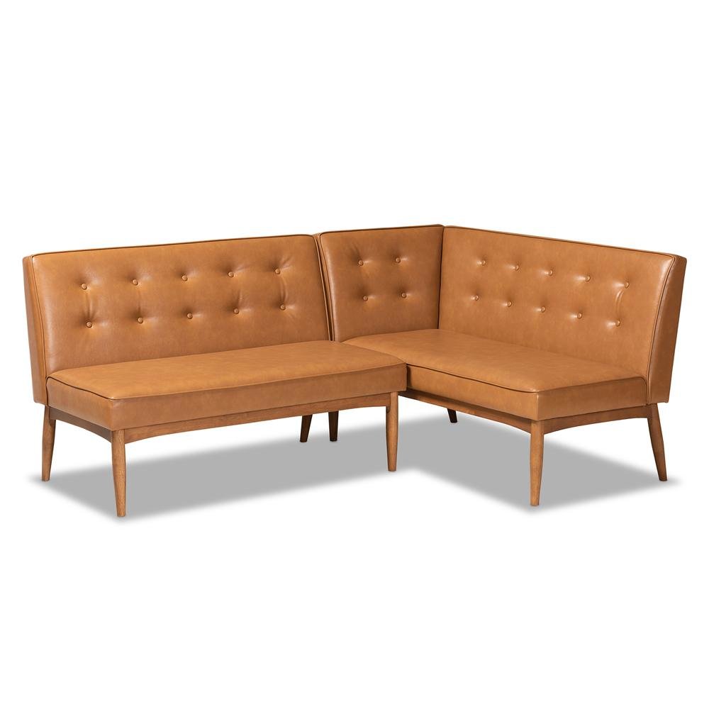 Leather Upholstered Walnut Brown Finished 2-Piece Wood Dining Nook Banquette Set. Picture 9