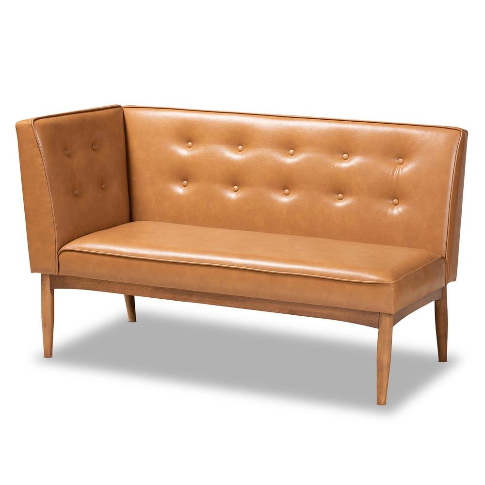 Leather Upholstered Walnut Brown Finished 2-Piece Wood Dining Nook Banquette Set. Picture 11