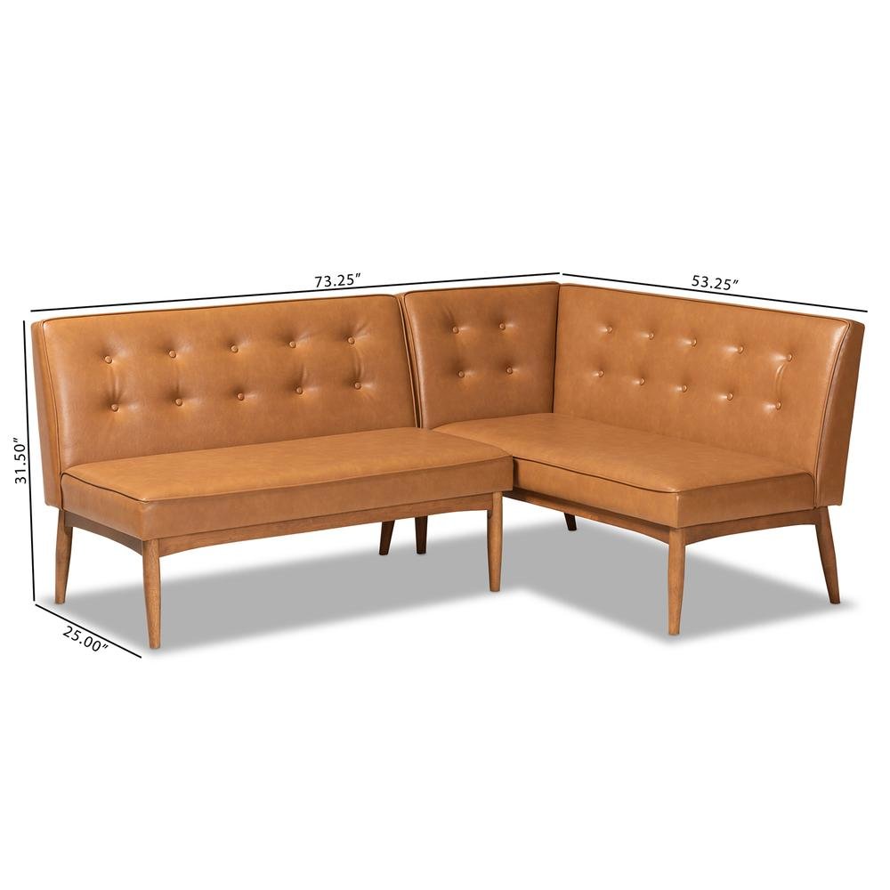 Leather Upholstered Walnut Brown Finished 2-Piece Wood Dining Nook Banquette Set. Picture 16