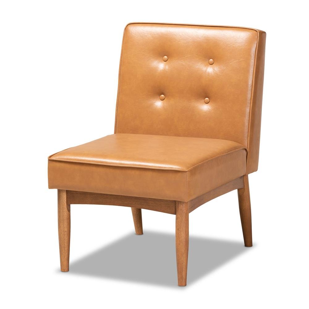 Leather Upholstered and Walnut Brown Finished Wood Dining Chair. Picture 10