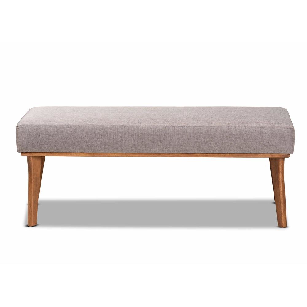 Grey Fabric Upholstered and Walnut Brown Finished Wood Dining Bench. Picture 9