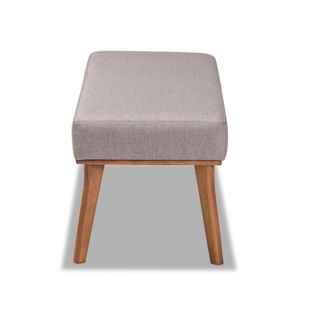 Grey Fabric Upholstered and Walnut Brown Finished Wood Dining Bench. Picture 10