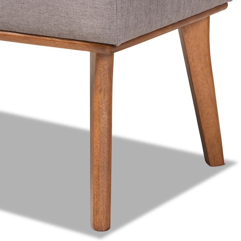 Grey Fabric Upholstered and Walnut Brown Finished Wood Dining Bench. Picture 11