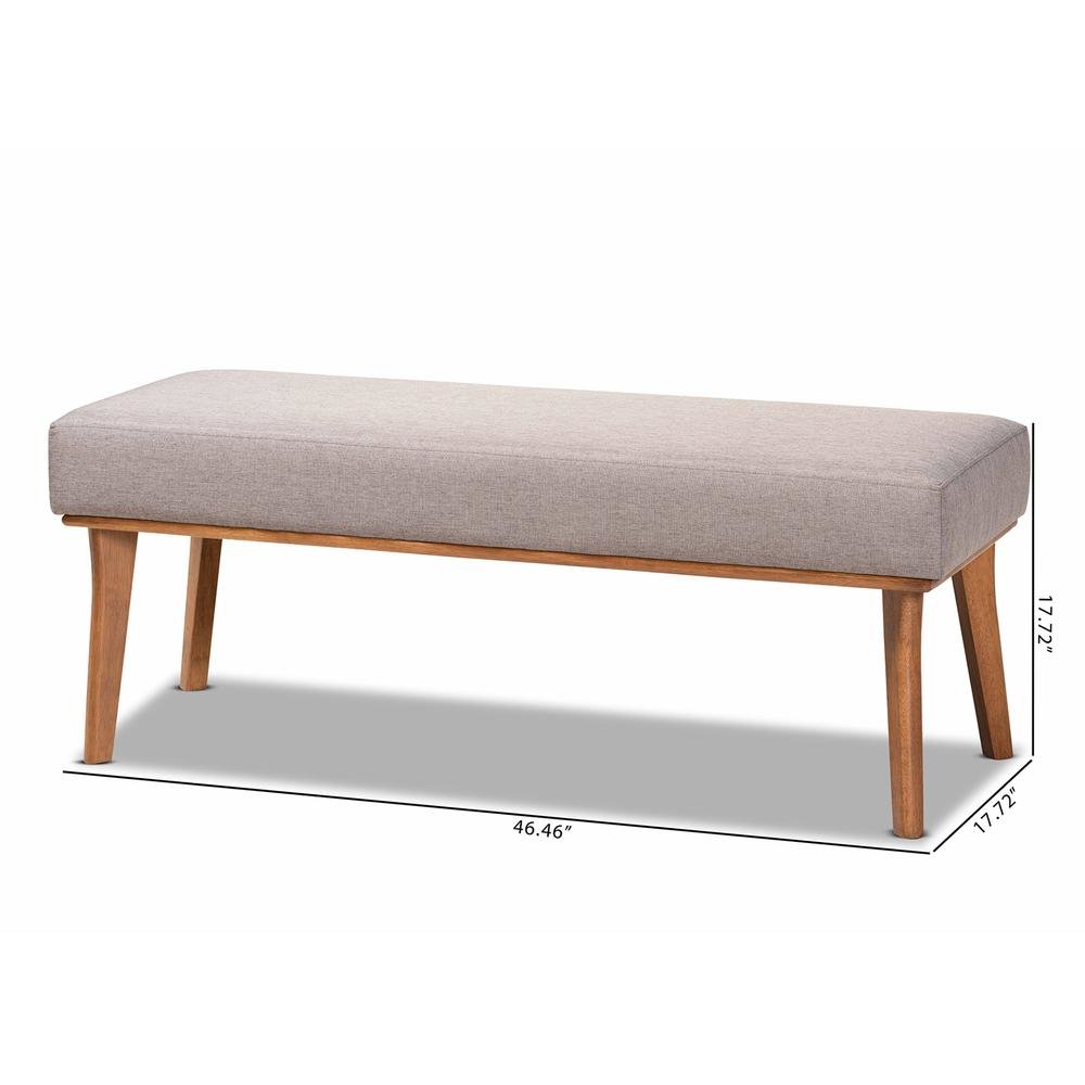 Grey Fabric Upholstered and Walnut Brown Finished Wood Dining Bench. Picture 14