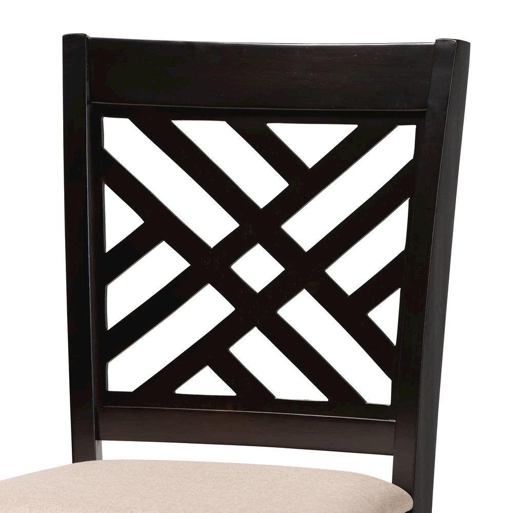 Sand Fabric Upholstered and Espresso Brown Finished Wood 2-Piece Bar Stool Set. Picture 13