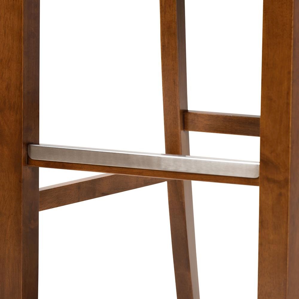 Grey Fabric Upholstered and Walnut Brown Finished Wood 2-Piece Bar Stool Set. Picture 14