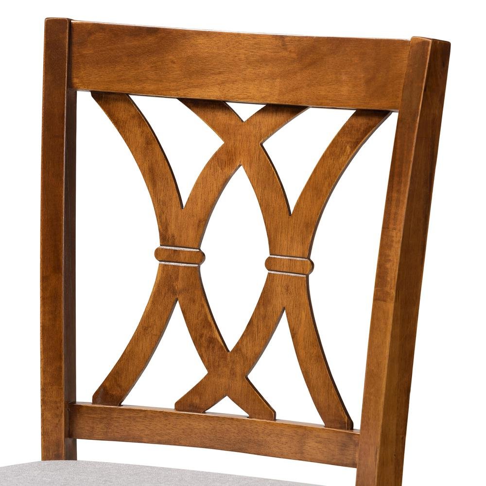 Grey Fabric Upholstered and Walnut Brown Finished Wood 2-Piece Bar Stool Set. Picture 13
