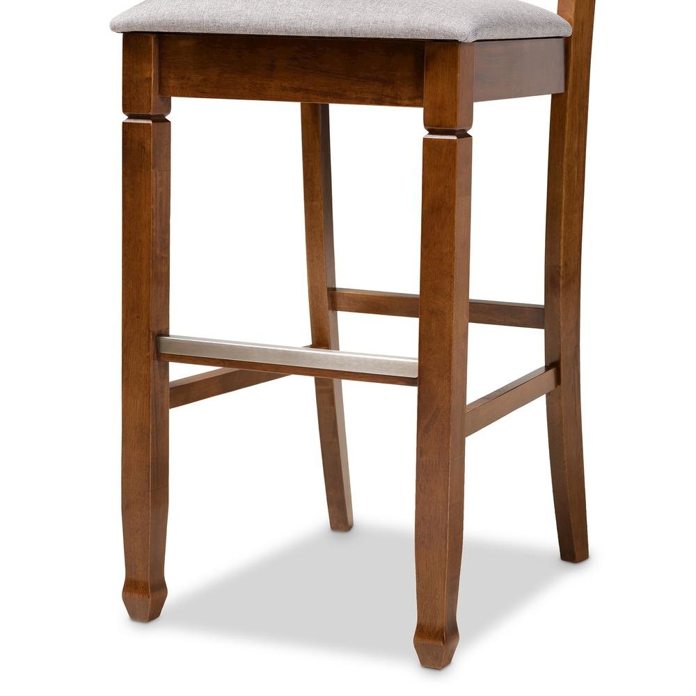 Grey Fabric Upholstered and Walnut Brown Finished Wood 2-Piece Bar Stool Set. Picture 15