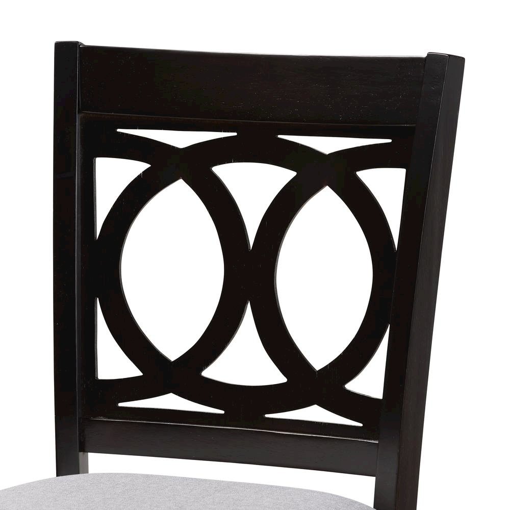 Grey Fabric Upholstered and Espresso Brown Finished Wood 2-Piece Bar Stool Set. Picture 13