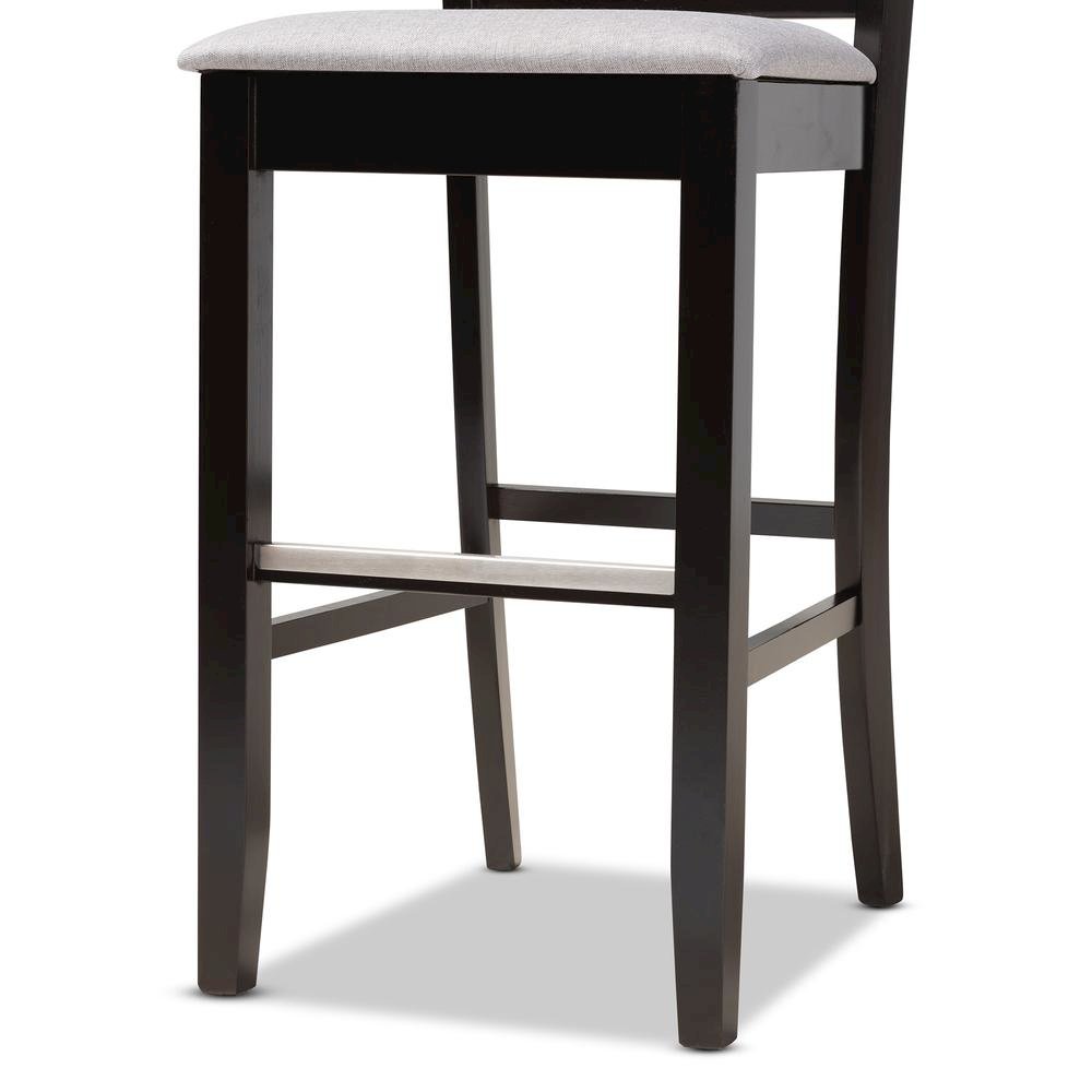 Grey Fabric Upholstered and Espresso Brown Finished Wood 2-Piece Bar Stool Set. Picture 15