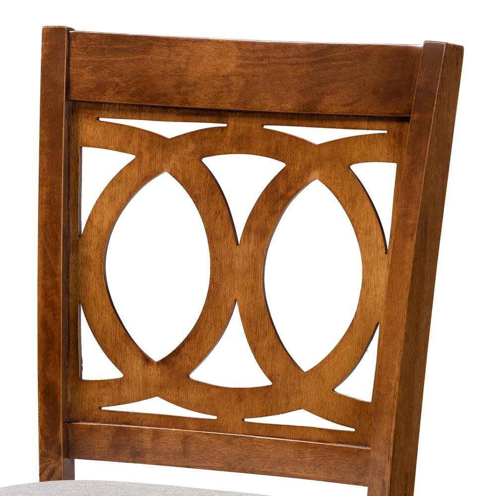 Grey Fabric Upholstered and Walnut Brown Finished Wood 2-Piece Bar Stool Set. Picture 13