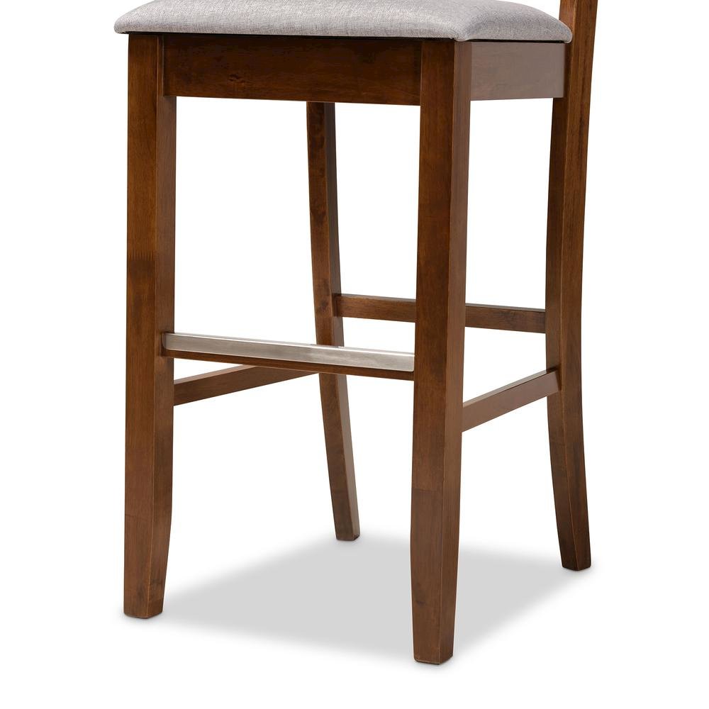 Grey Fabric Upholstered and Walnut Brown Finished Wood 2-Piece Bar Stool Set. Picture 15