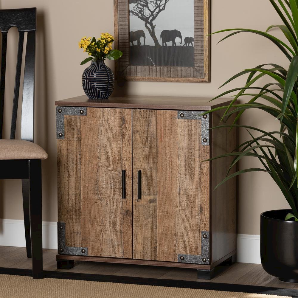 Farmhouse Rustic Finished Wood 2-Door Shoe Cabinet. Picture 17