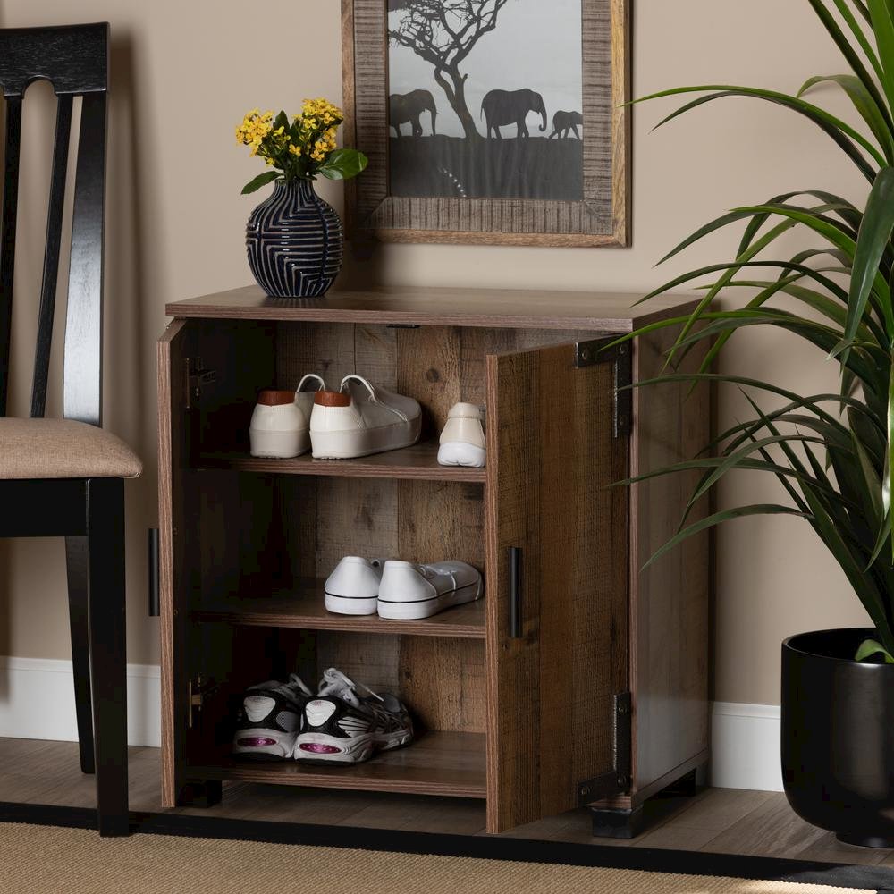 Farmhouse Rustic Finished Wood 2-Door Shoe Cabinet. Picture 18