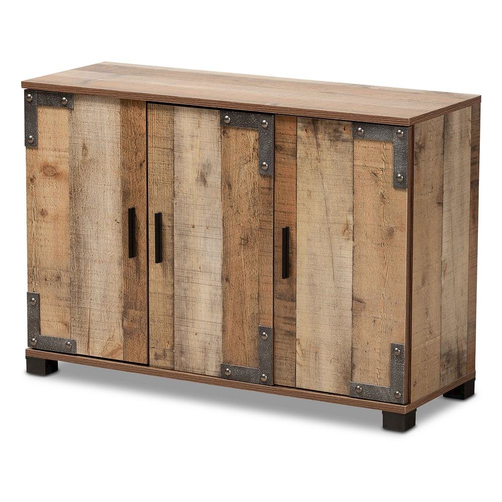 Farmhouse Rustic Finished Wood 3-Door Shoe Cabinet. Picture 11