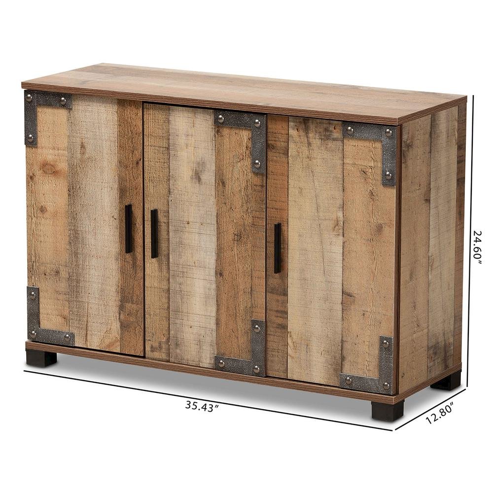 Farmhouse Rustic Finished Wood 3-Door Shoe Cabinet. Picture 20