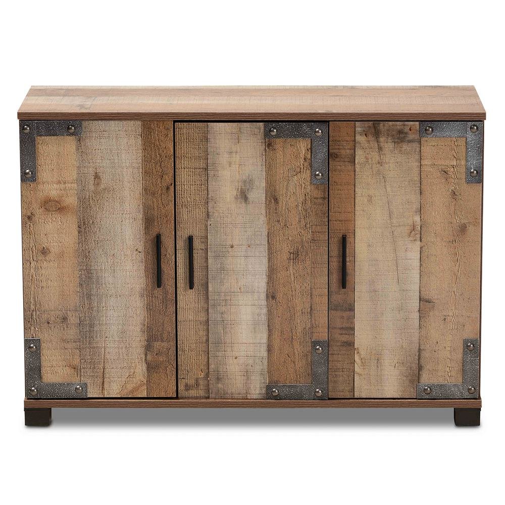 Farmhouse Rustic Finished Wood 3-Door Shoe Cabinet. Picture 13