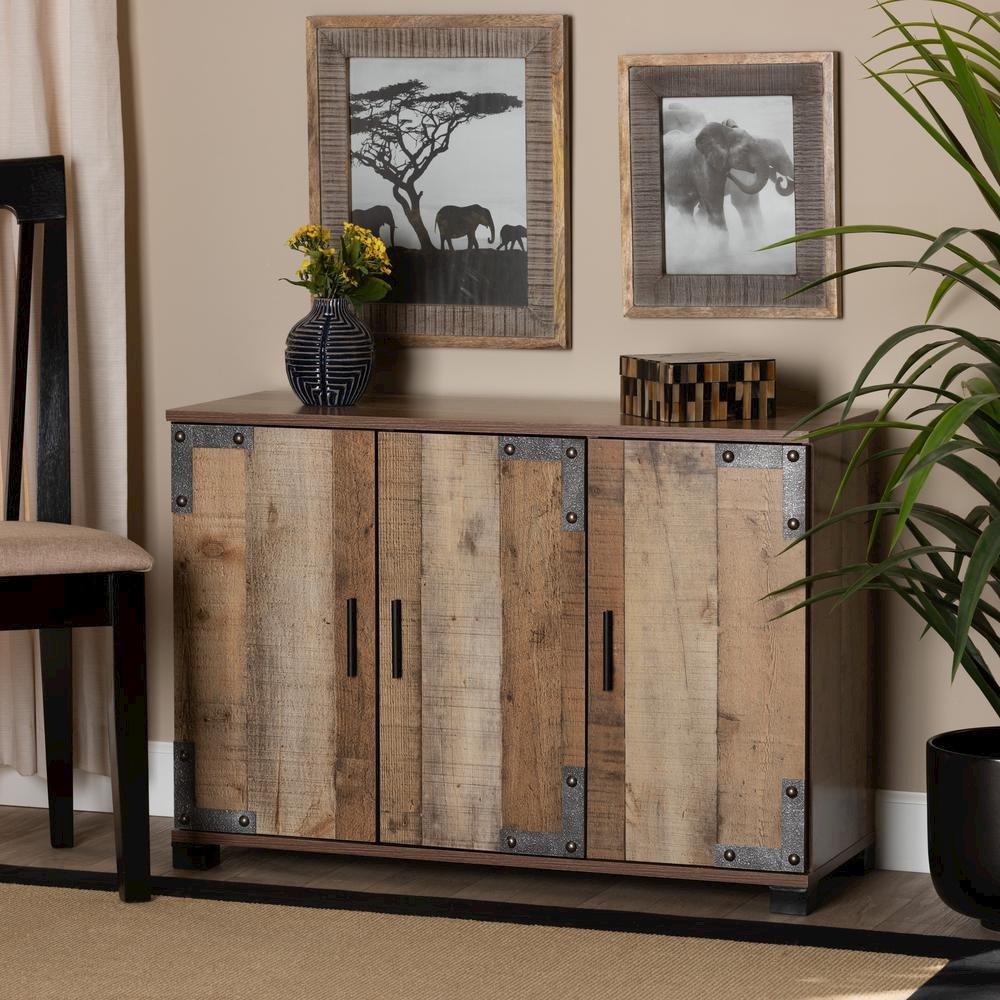 Farmhouse Rustic Finished Wood 3-Door Shoe Cabinet. Picture 17
