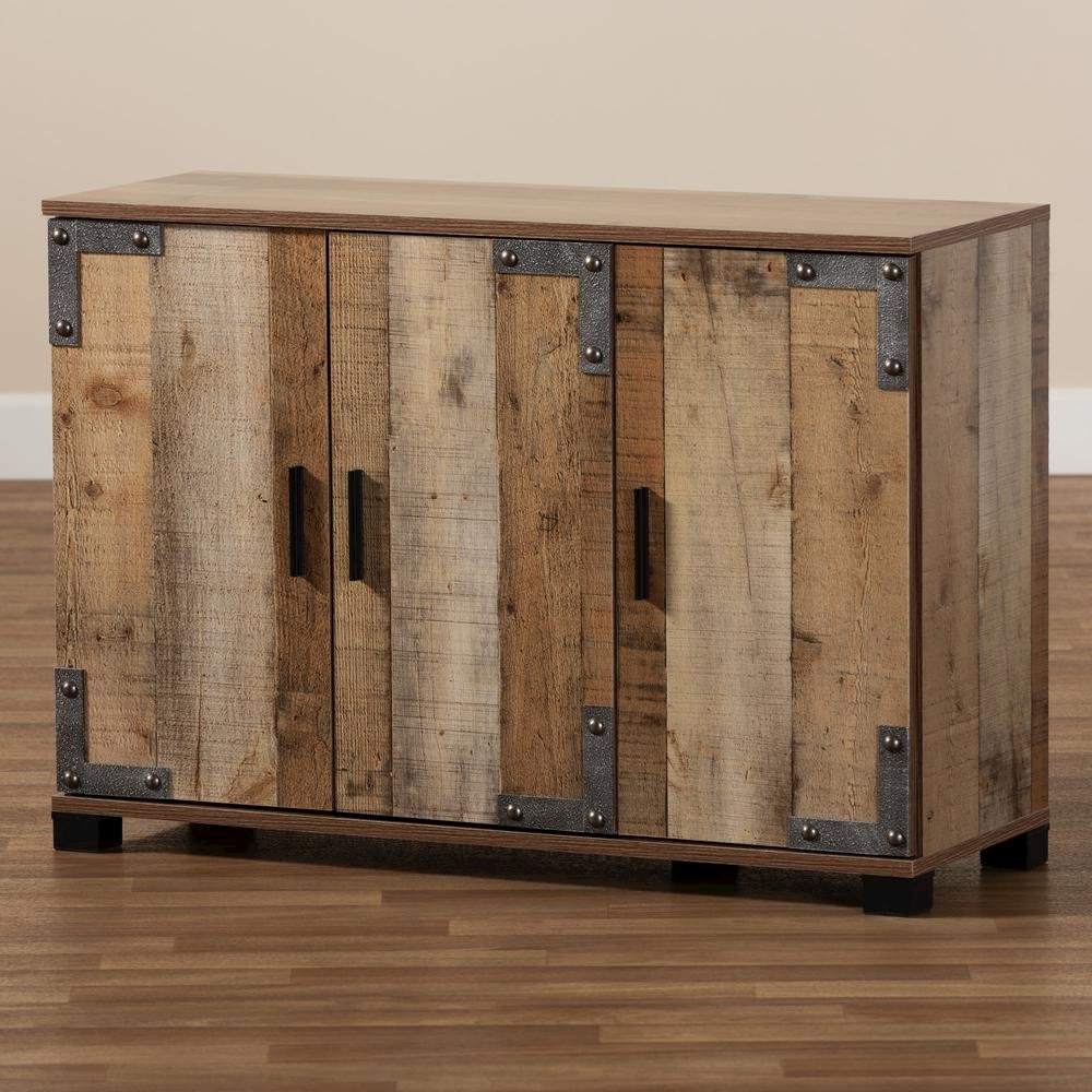 Farmhouse Rustic Finished Wood 3-Door Shoe Cabinet. Picture 19