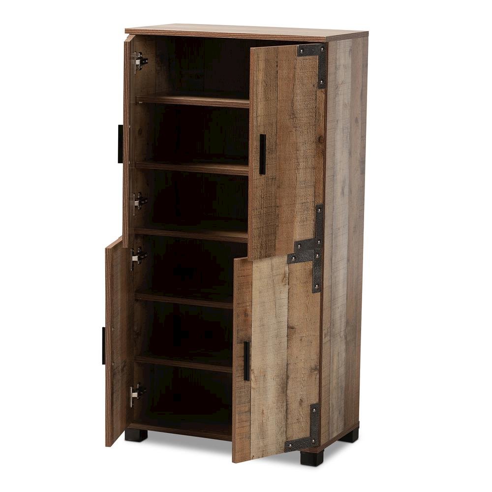 Farmhouse Rustic Finished Wood 4-Door Shoe Cabinet. Picture 12